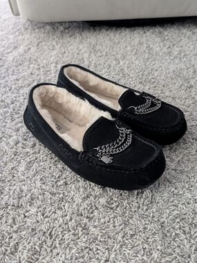 Women's UGG Ansley Chain black suede loafers